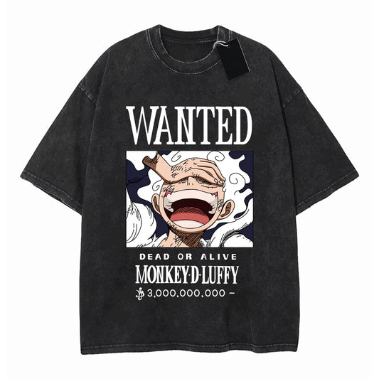One Piece Monkey D. Ruffy Wanted Vintage Baumwollen T-Shirt