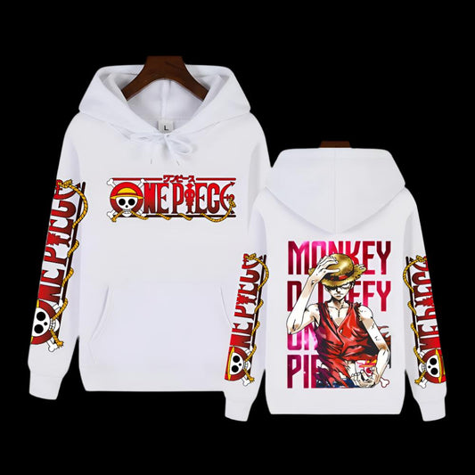 One Piece Monkey D. Ruffy Hoodie mit Ärmelschriftzug - Senpai Style