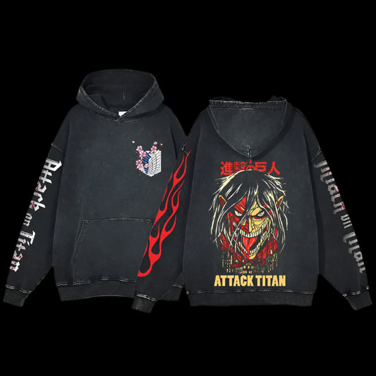 Attackierender Titan Vintage Baumwollen Hoodie - Senpai Style