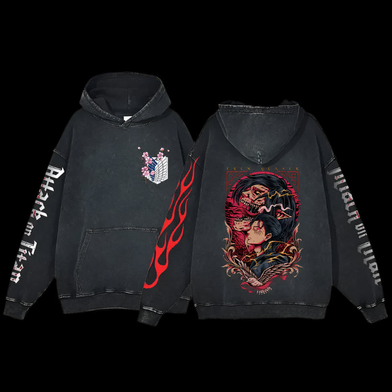Attackierender Titan Vintage Baumwollen Hoodie - Senpai Style