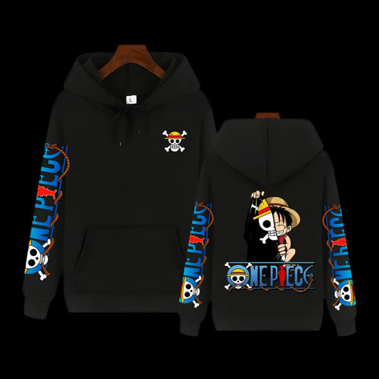One Piece Ruffy x Skull Hoodie mit Ärmelschriftzug - Senpai Style