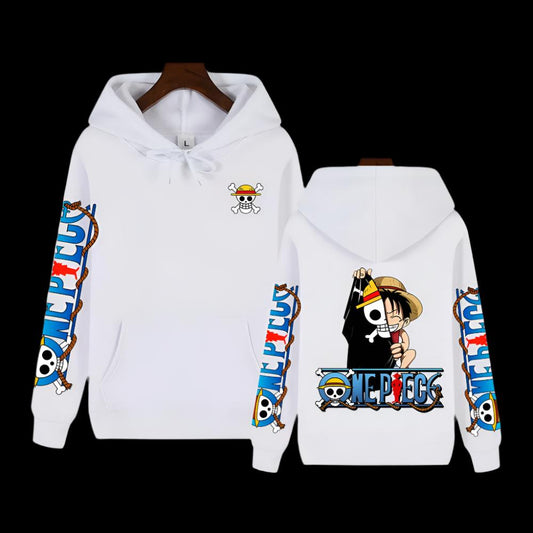 One Piece Ruffy x Skull Hoodie mit Ärmelschriftzug - Senpai Style