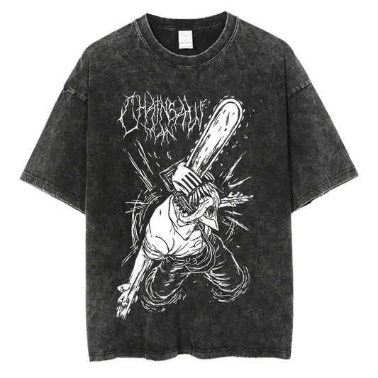 Chainsaw Man Denji Vintage Baumwollen T-Shirts - Senpai Style