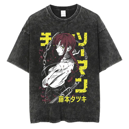Chainsaw Man Makima Vintage Baumwollen T-Shirts - Senpai Style