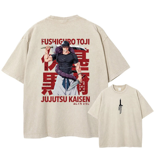 Jujutsu Kaisen Toji Fushiguro Vintage Baumwollen T-Shirt beidseitig