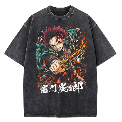Demon Slayer Tanjiro Kamado Vintage Baumwollen T-Shirt