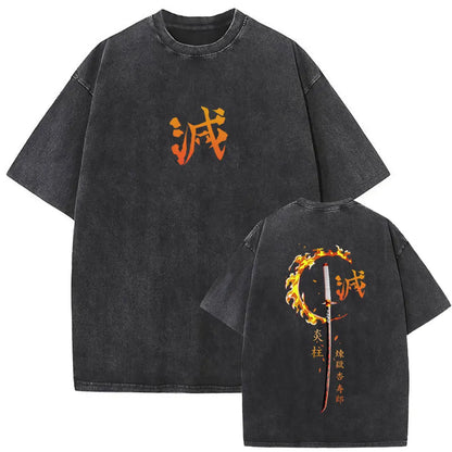Rengoku Kyoujurou Vintage Baumwollen T-Shirt