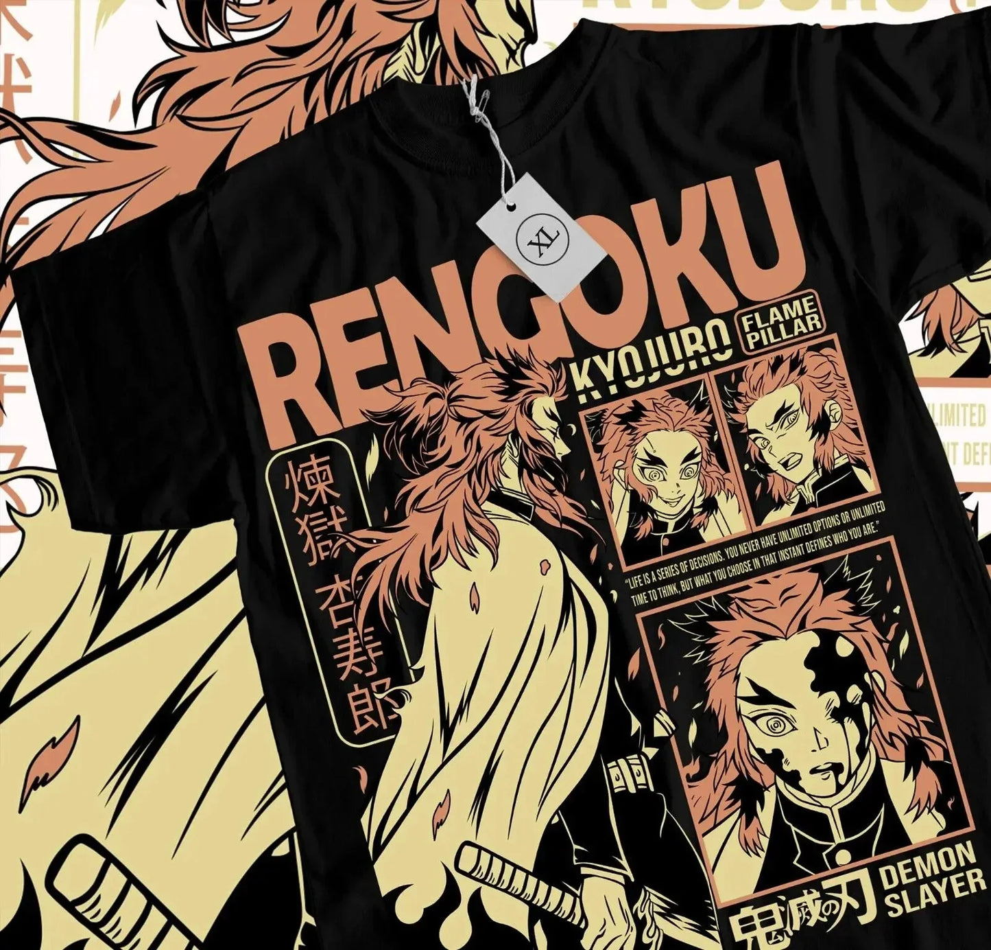 Demon Slayer Kyojuro Rengoku Baumwollen T-Shirt - Senpai Style