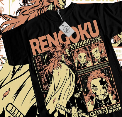 Demon Slayer Kyojuro Rengoku Baumwollen T-Shirt - Senpai Style