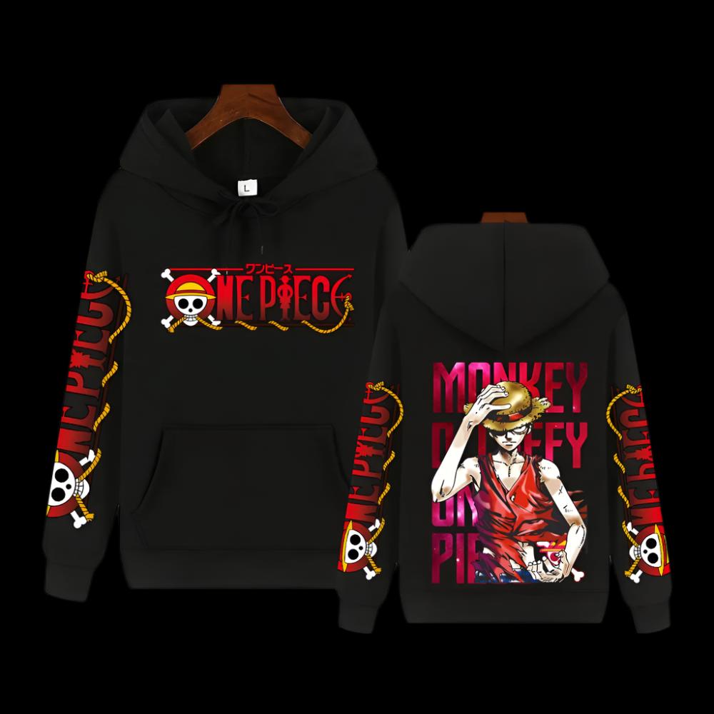 One Piece Monkey D. Ruffy Hoodie mit Ärmelschriftzug - Senpai Style