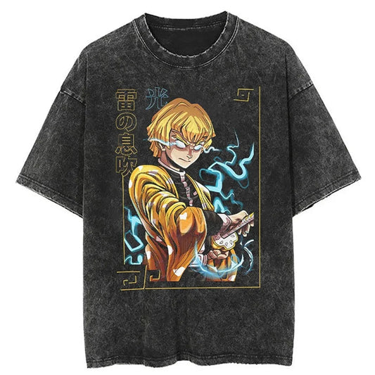 Zenitsu Agatsuma Vintage Baumwollen T-Shirt