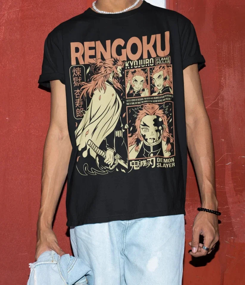 Demon Slayer Kyojuro Rengoku Baumwollen T-Shirt - Senpai Style