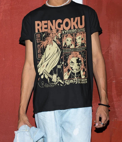 Demon Slayer Kyojuro Rengoku Baumwollen T-Shirt - Senpai Style