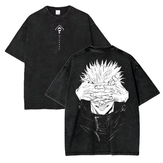 Jujutsu Kaisen Satoru Gojo Vintage Baumwollen T-Shirt beidseitig