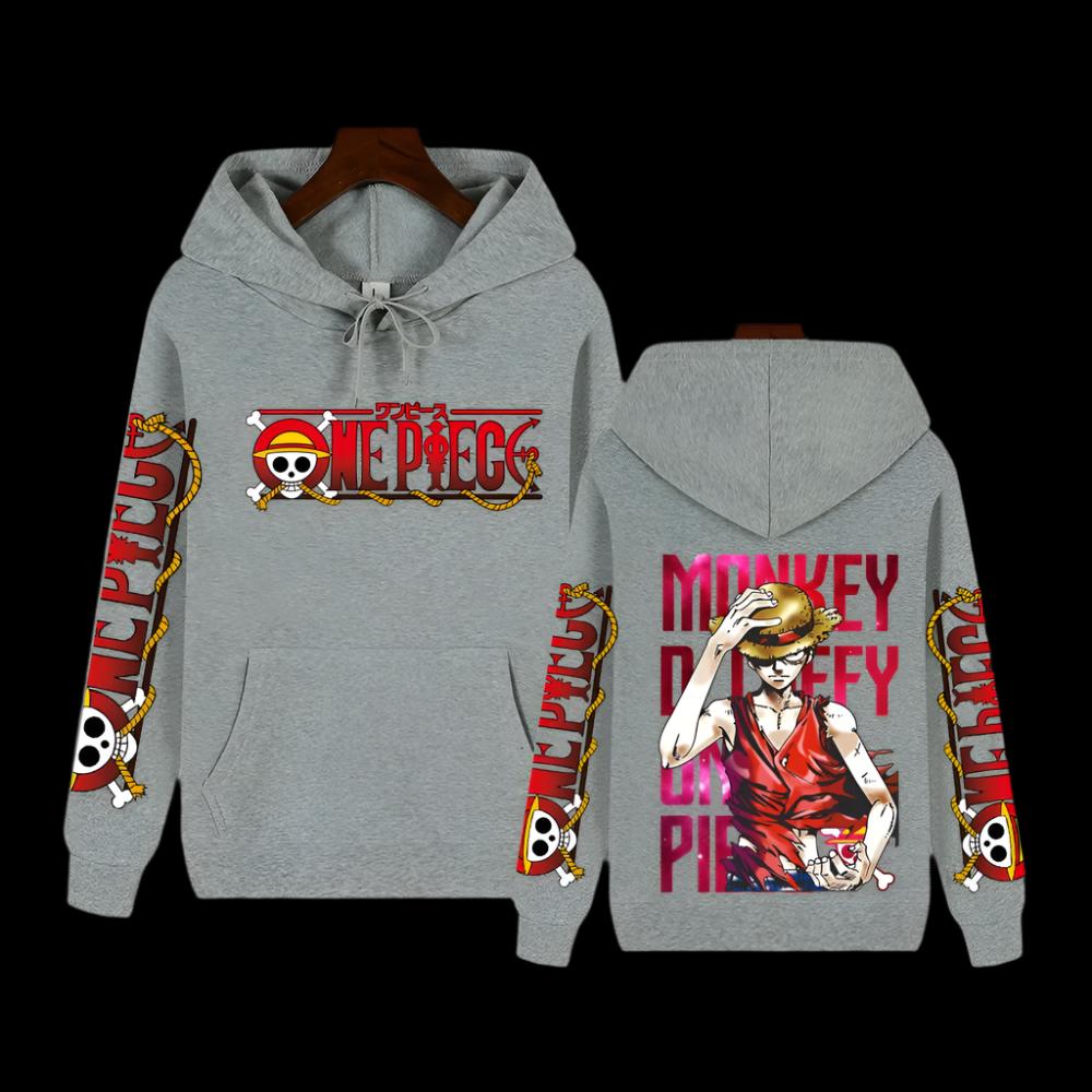 One Piece Monkey D. Ruffy Hoodie mit Ärmelschriftzug - Senpai Style