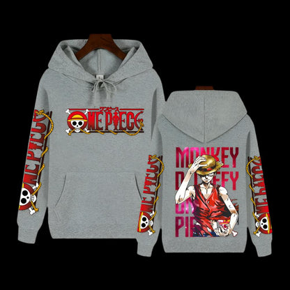 One Piece Monkey D. Ruffy Hoodie mit Ärmelschriftzug - Senpai Style