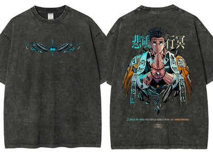 Demon Slayer Säulen Vintage Baumwollen T-Shirts