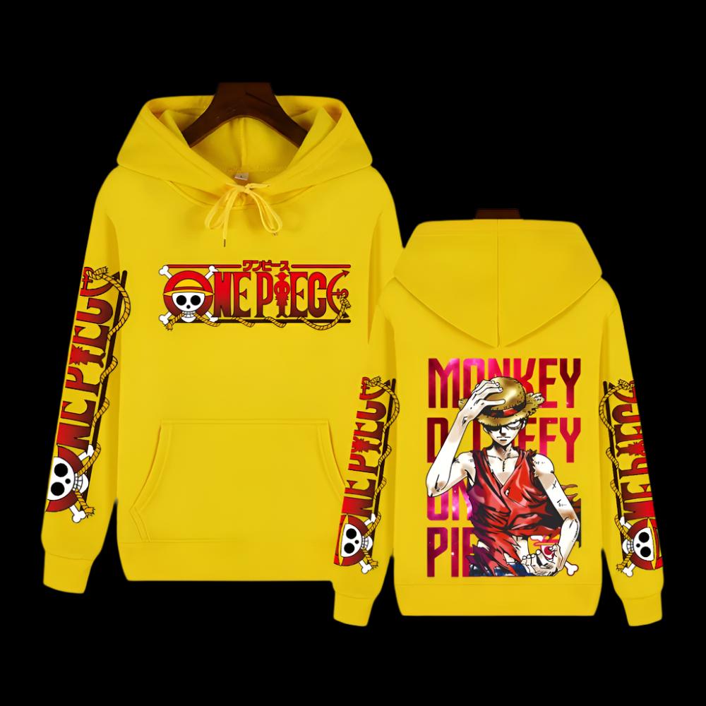One Piece Monkey D. Ruffy Hoodie mit Ärmelschriftzug - Senpai Style