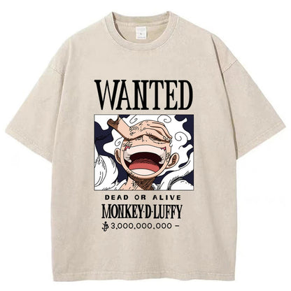 One Piece Monkey D. Ruffy Wanted Vintage Baumwollen T-Shirt