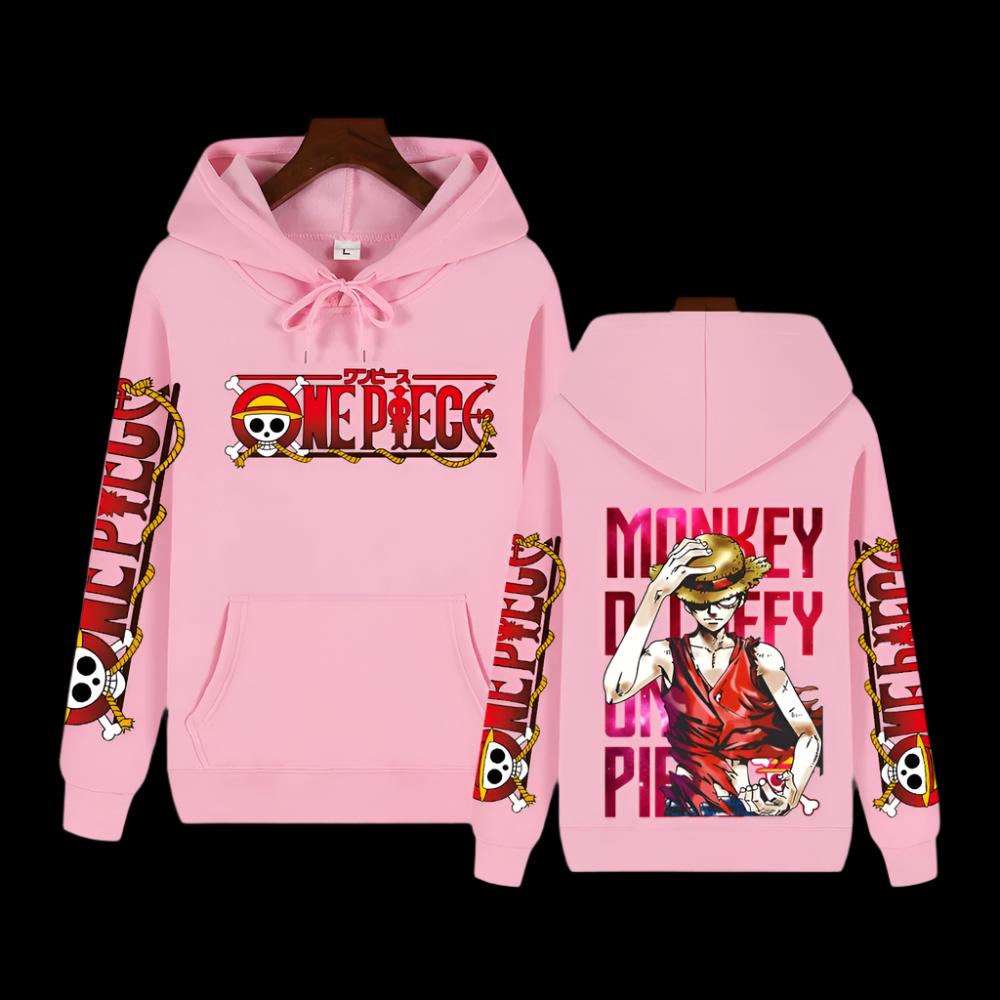 One Piece Monkey D. Ruffy Hoodie mit Ärmelschriftzug - Senpai Style