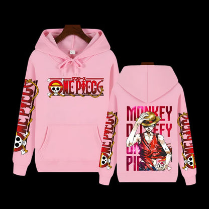 One Piece Monkey D. Ruffy Hoodie mit Ärmelschriftzug - Senpai Style