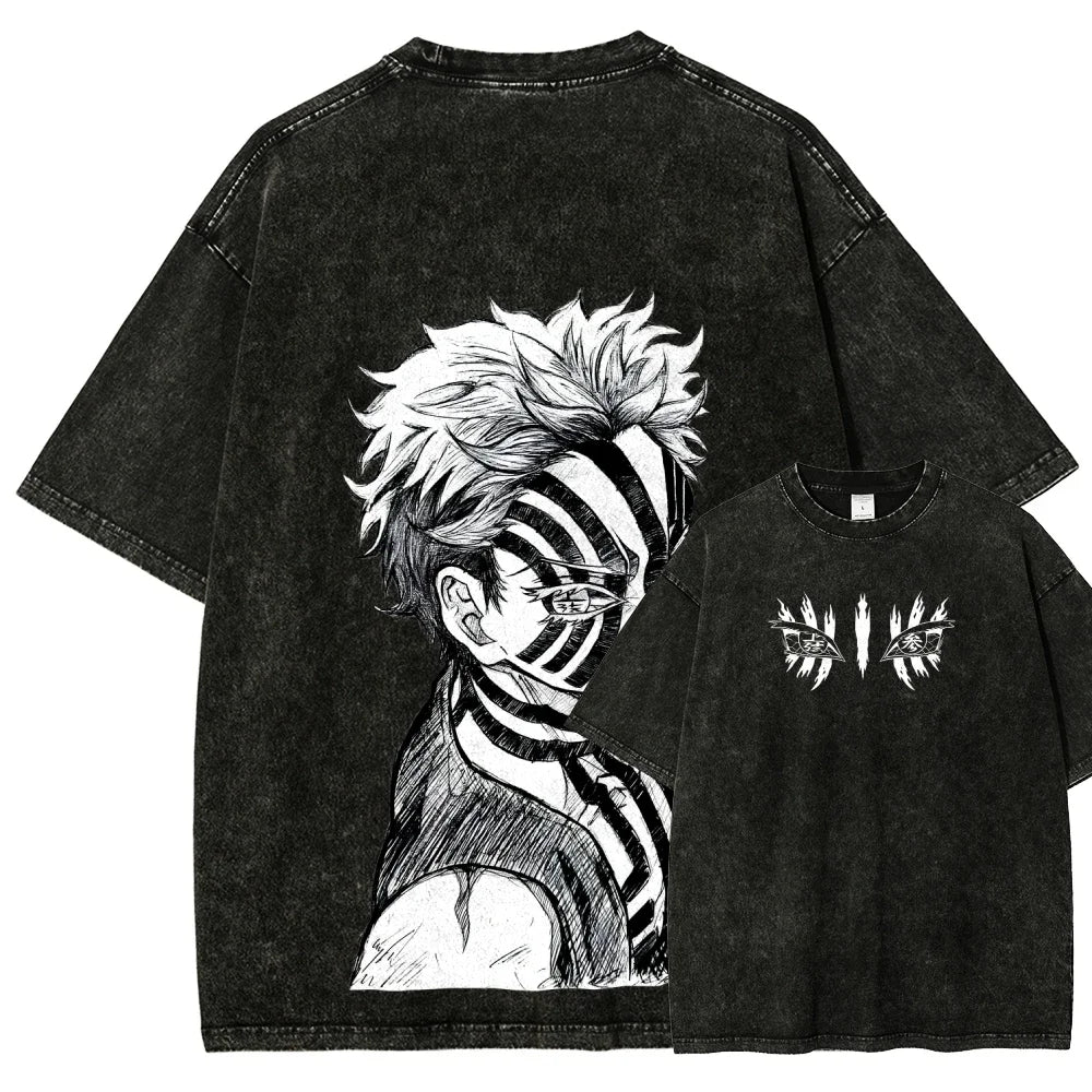 Demon Slayer Akaza Vintage Baumwollen T-Shirt