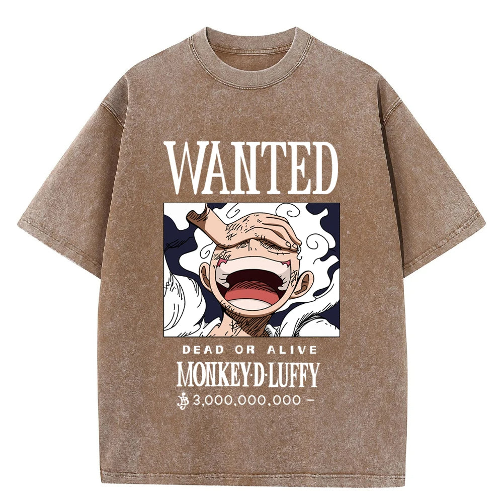One Piece Monkey D. Ruffy Wanted Vintage Baumwollen T-Shirt