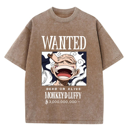 One Piece Monkey D. Ruffy Wanted Vintage Baumwollen T-Shirt