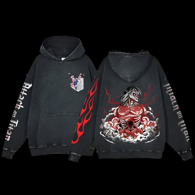 Attackierender Titan Vintage Baumwollen Hoodie - Senpai Style