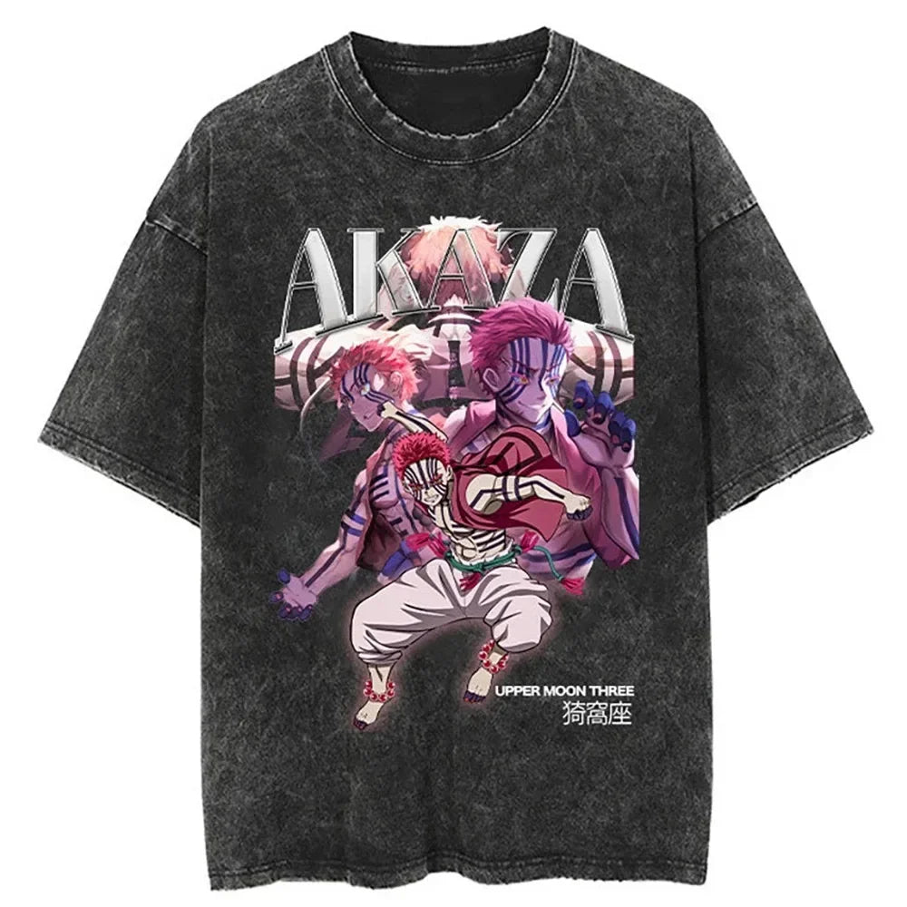 Demon Slayer Akaza Vintage Baumwollen T-Shirt