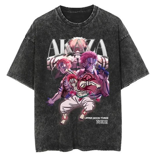 Demon Slayer Akaza Vintage Baumwollen T-Shirt