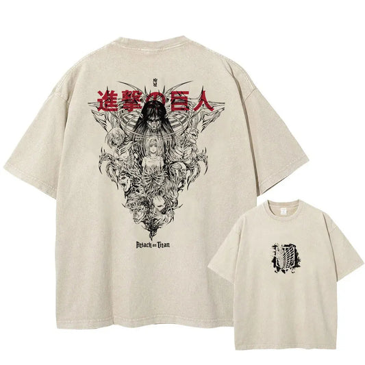 Attack on Titan Founding Titan Vintage Baumwollen T-Shirt beidseitig