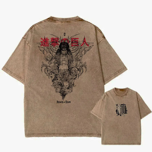 Attack on Titan Founding Titan Vintage Baumwollen T-Shirt beidseitig