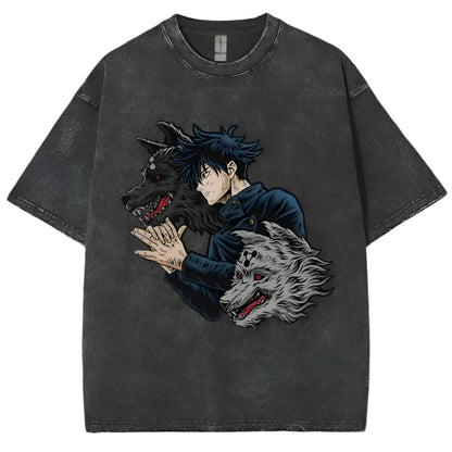 Jujutsu Kaisen Megumi Fushiguro Vintage Baumwollen T-Shirt - Senpai Style