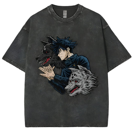 Jujutsu Kaisen Megumi Fushiguro Vintage Baumwollen T-Shirt - Senpai Style