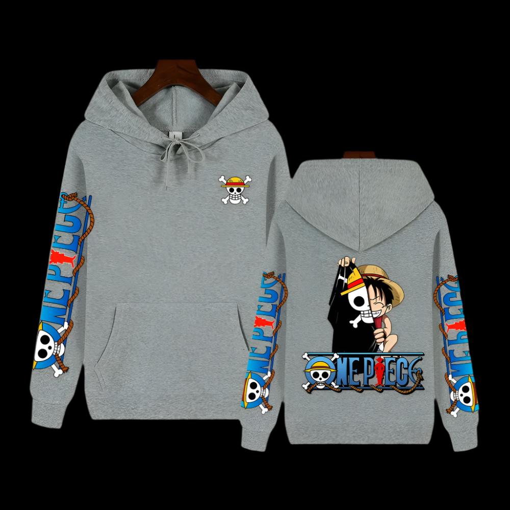 One Piece Ruffy x Skull Hoodie mit Ärmelschriftzug - Senpai Style