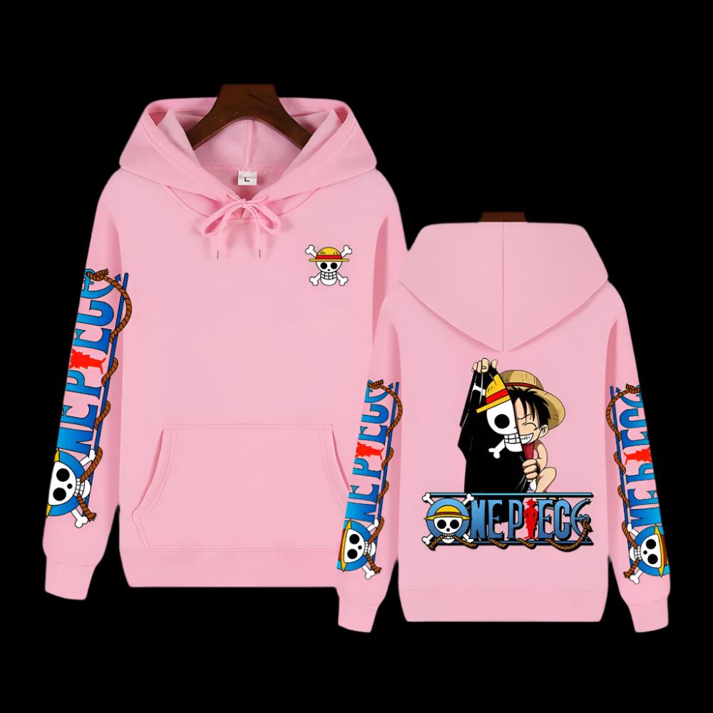 One Piece Ruffy x Skull Hoodie mit Ärmelschriftzug - Senpai Style