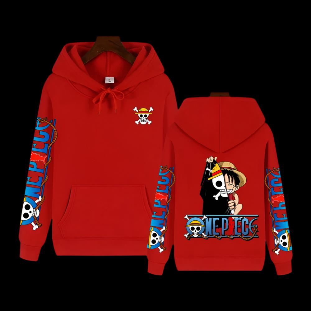 One Piece Ruffy x Skull Hoodie mit Ärmelschriftzug - Senpai Style