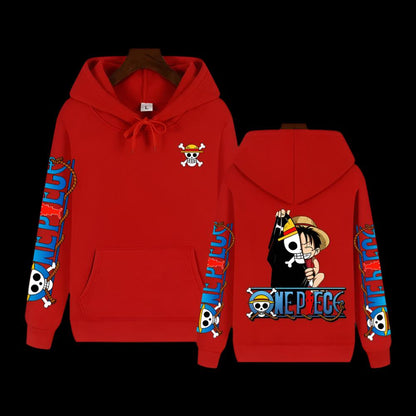 One Piece Ruffy x Skull Hoodie mit Ärmelschriftzug - Senpai Style