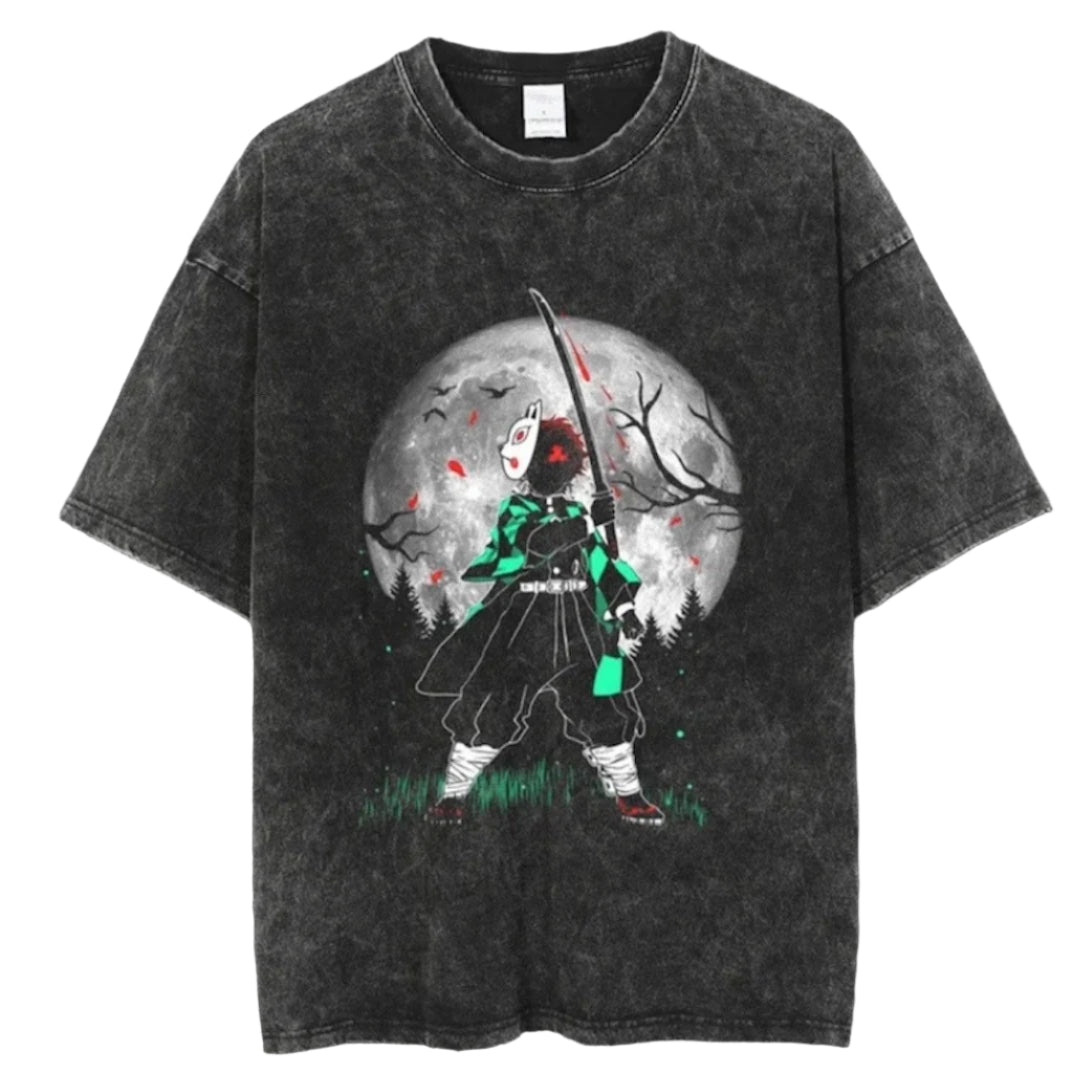 Demon Slayer Tanjiro Kamado Vintage Baumwollen T-Shirt - Senpai Style