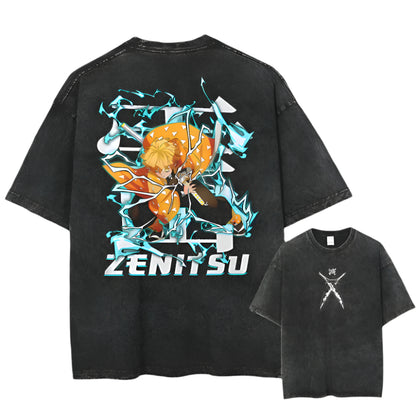 Zenitsu Agatsuma Vintage Baumwollen T-Shirt - Senpai Style