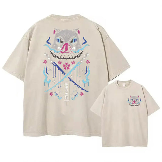 Demon Slayer Inosuke Vintage Baumwollen T-Shirt