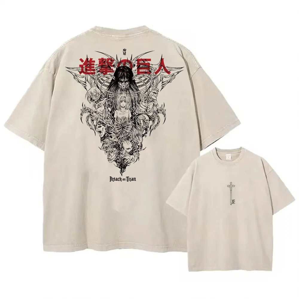 Attack on Titan Founding Titan Vintage Baumwollen T-Shirt beidseitig