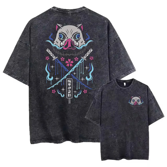 Demon Slayer Inosuke Vintage Baumwollen T-Shirt