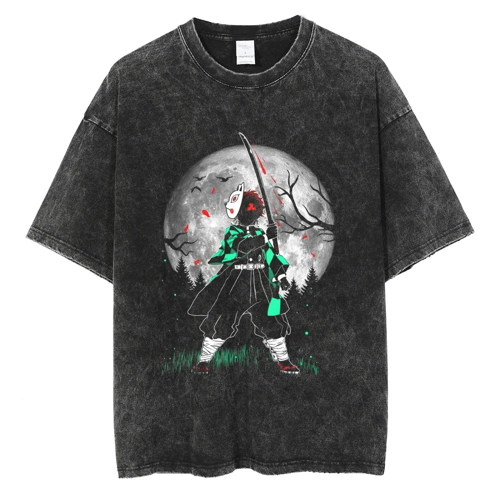 Demon Slayer Tanjiro Kamado Vintage Baumwollen T-Shirt