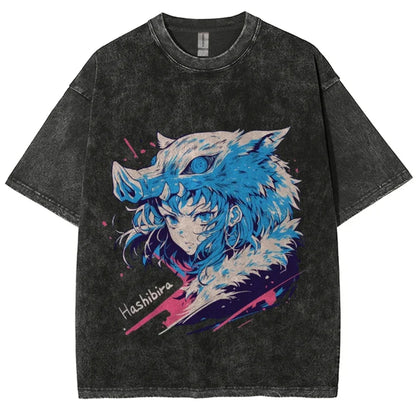 Demon Slayer Inosuke Vintage Baumwollen T-Shirt