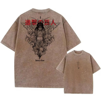 Attack on Titan Founding Titan Vintage Baumwollen T-Shirt beidseitig