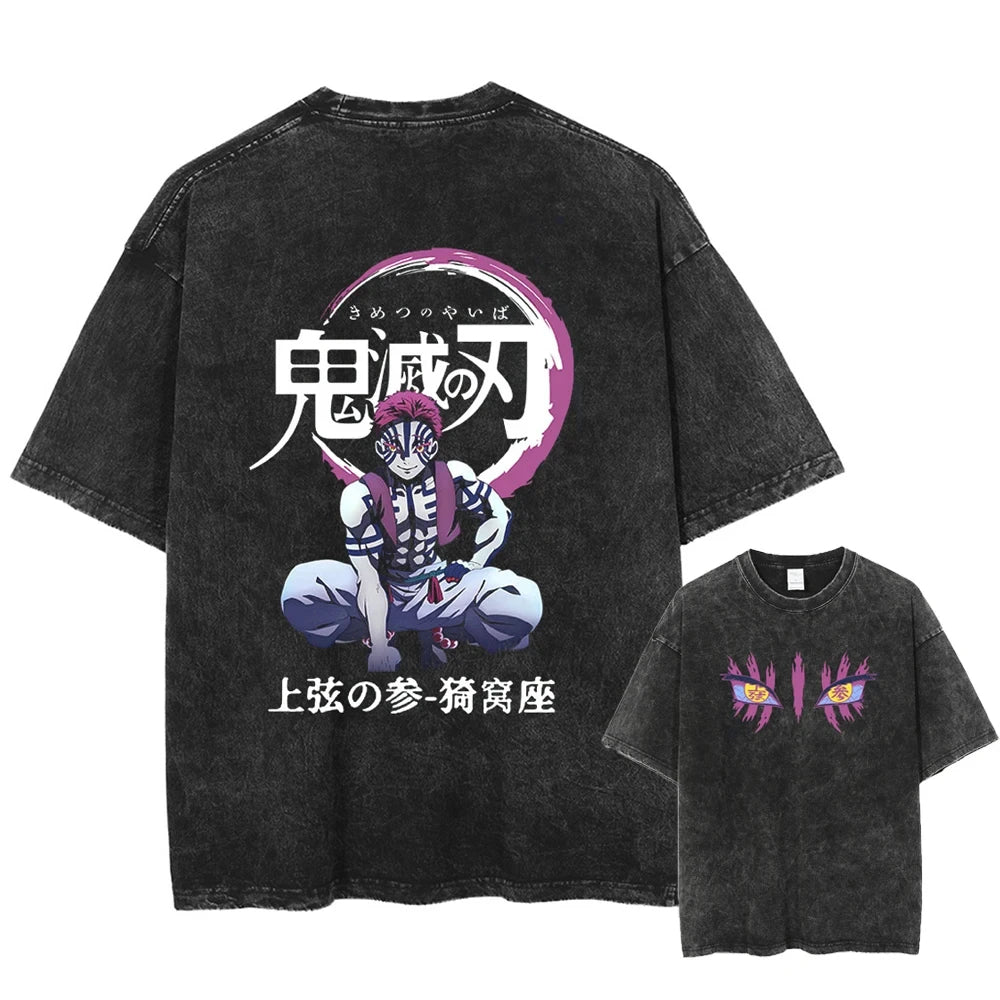 Demon Slayer Akaza Vintage Baumwollen T-Shirt